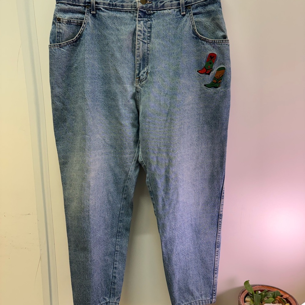 Blue Denim Women's Jeans with Western Embroidered  Detail